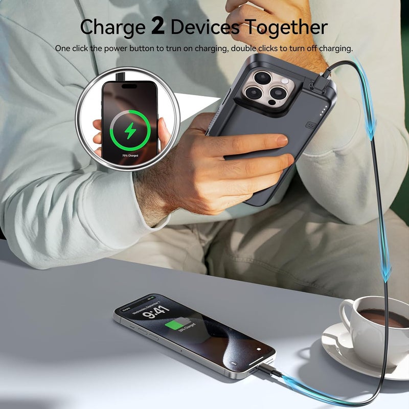 Newdery Upgraded Battery Case for iPhone 16 Pro Max, 8000mAh USB-C Portable Power Bank, CarPlay, Sync Data Supported, Rechargeable Charger Case Compatible with iPhone 16 Pro Max 6.9", Black - Image 5